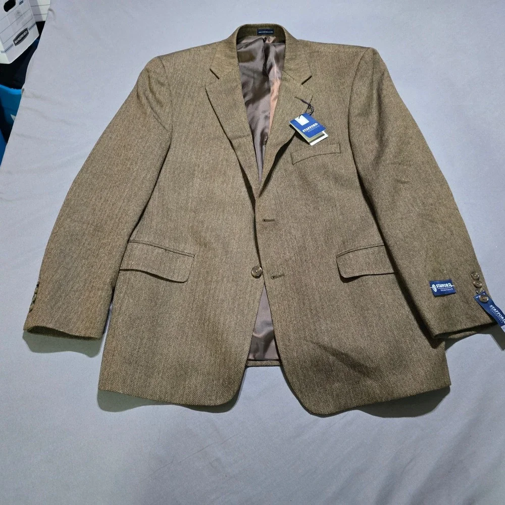 Stafford Sportcoat Mens 44R Brown Herringbone Cape Wool Classic Fit Blazer